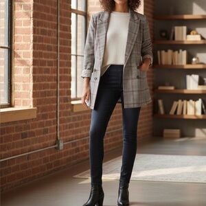CAbi Beige and Pink Plaid Blazer
